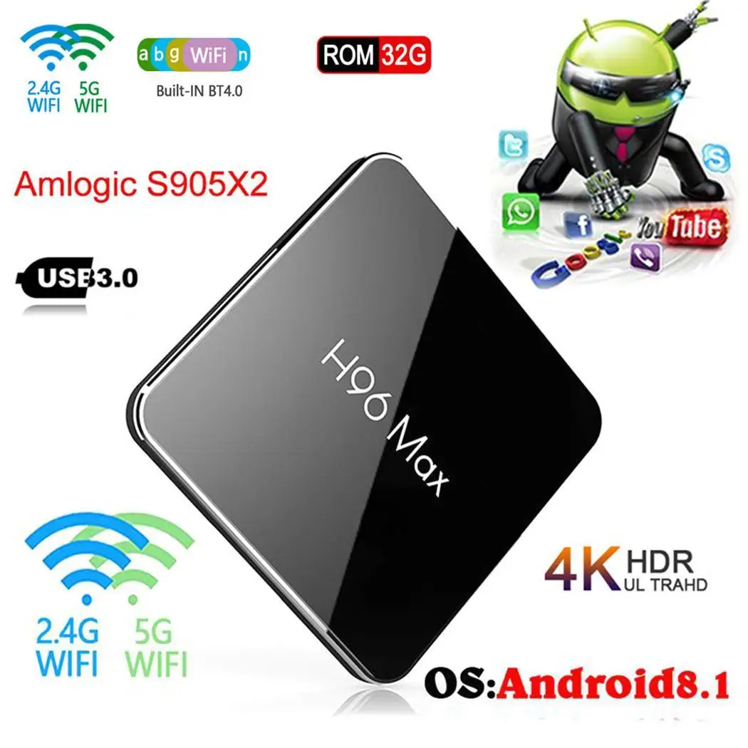 

H96MAXX2 Intelligent HD Network TV Set-top Kit Box Quad-core TF, U disk Dual WiFi Bluetooth Android Max 8.1
