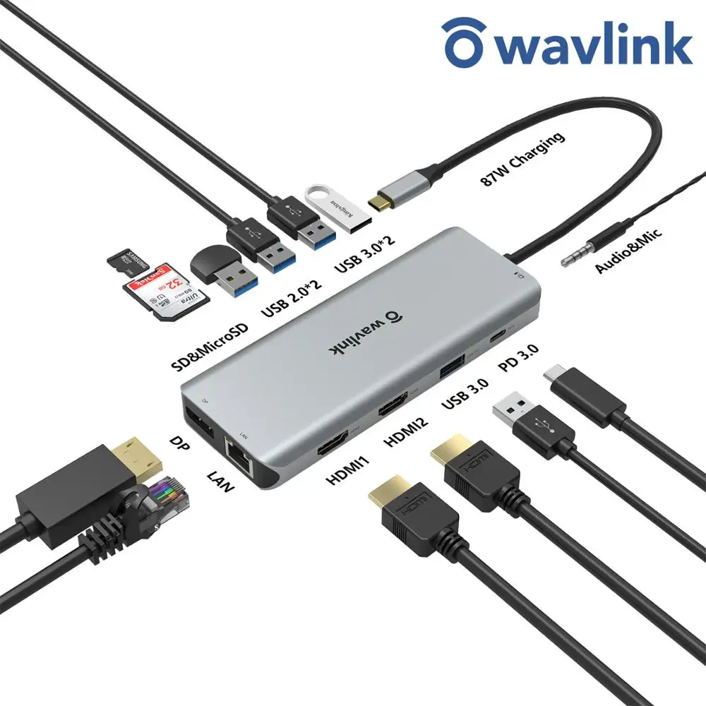 Wavlink usb c docking station triple display video converter support 4k