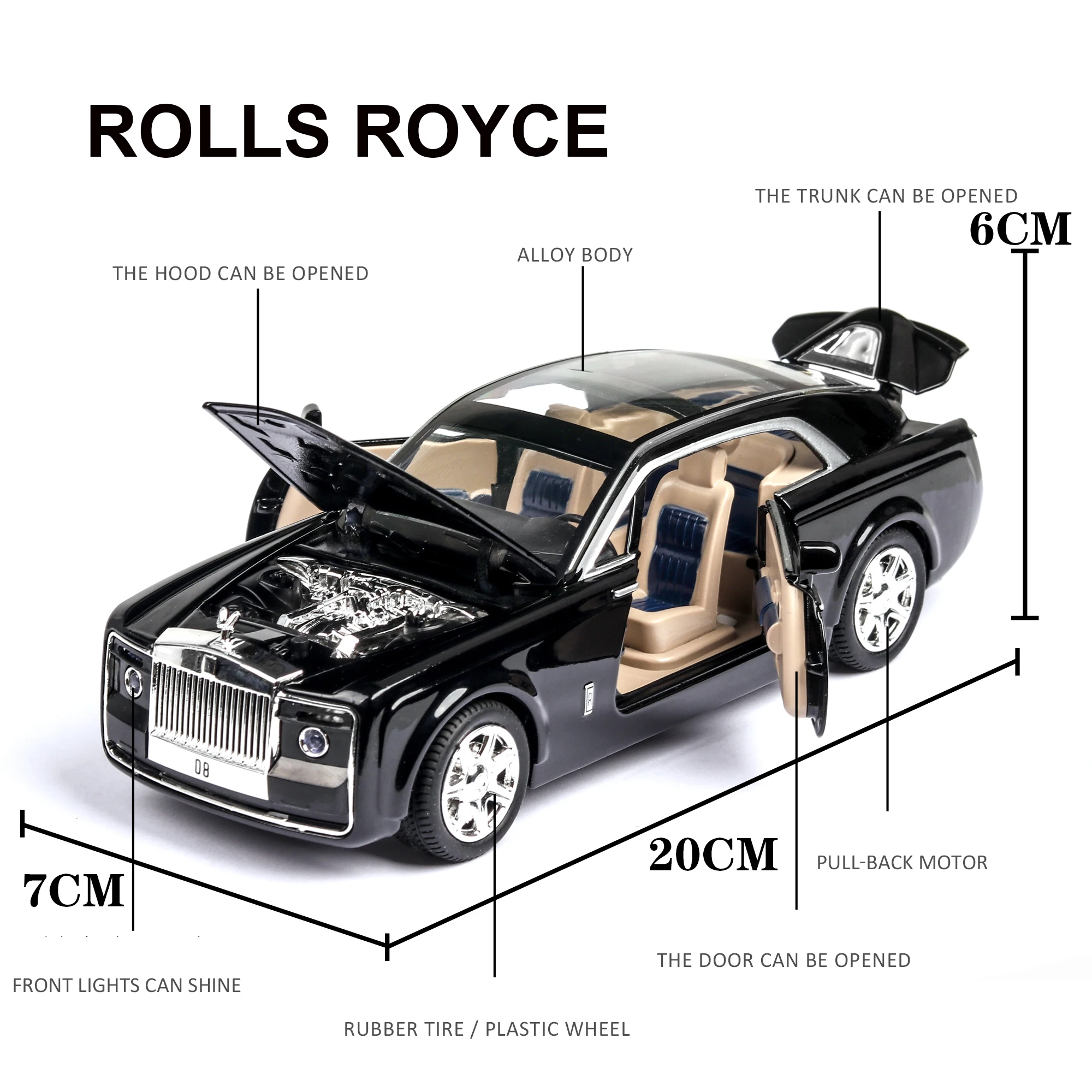 Модель автомобиля Phantom 1:24 Rolls Royce литые из сплава игрушечные автомобили со