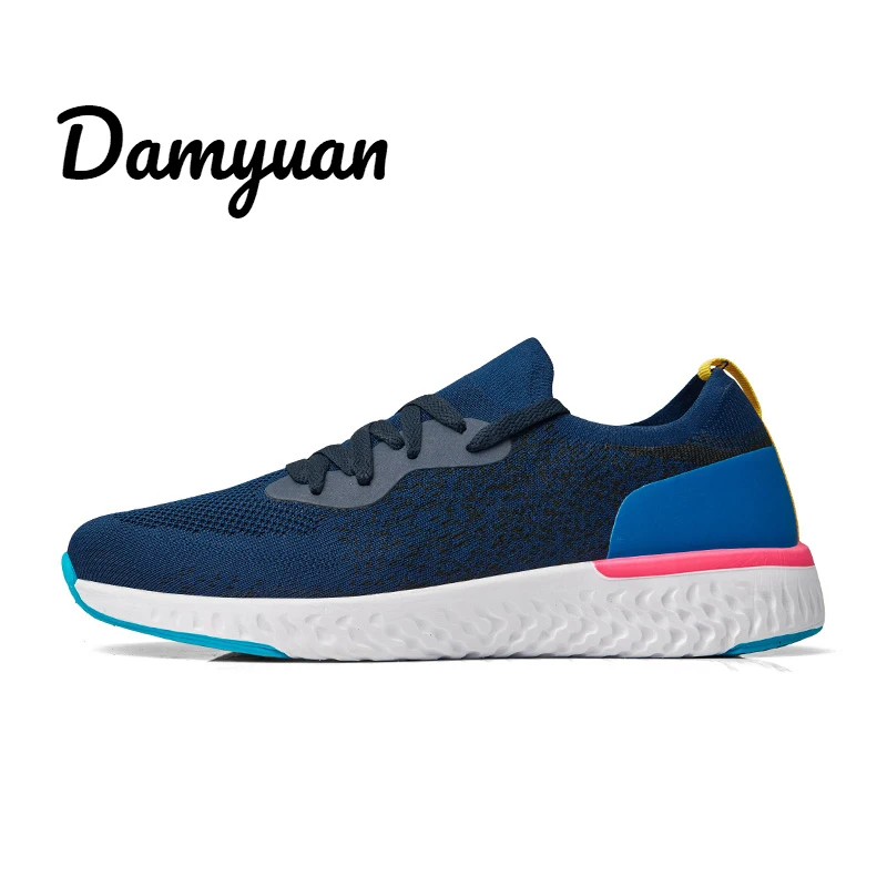 Damyuan/ г. Новая модная женская и мужская обувь для влюбленных Flyweather Удобная дышащая повседневная Легкая спортивная обувь из некожи размер 46 47 - Цвет: Синий