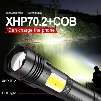 

300000LM high power LED Flashlight USB Rechargeable torch light XHP70.2 torch Side COB Light XHP50.2 portable Zoom lantern