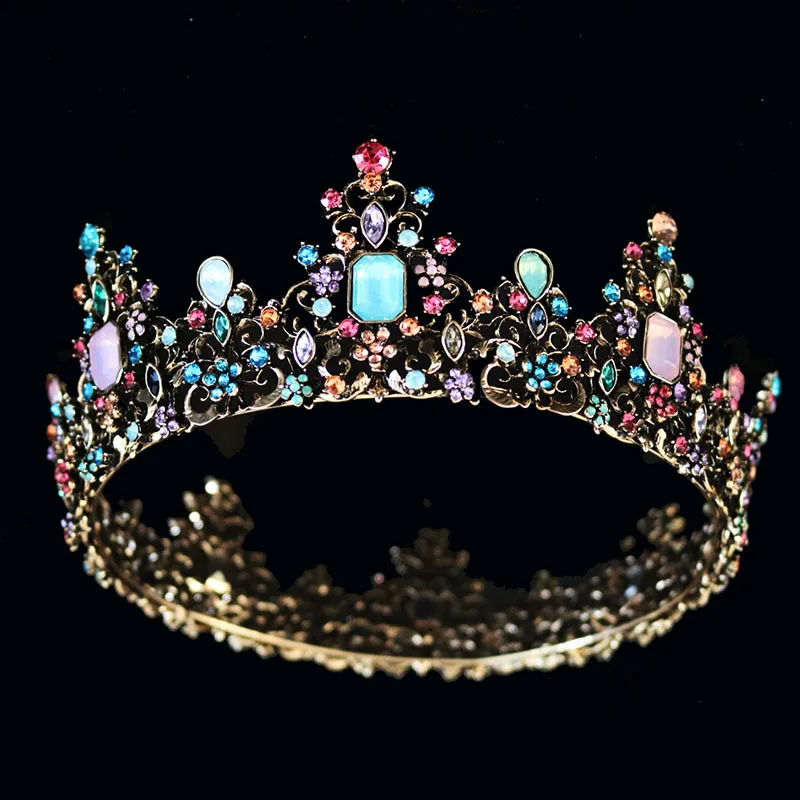 

Baroque Colorful Queen Crown Beautiful Jelly Crystal Wedding Tiara for Women Costume Rhinestone Stone Bridal Hair Accessories
