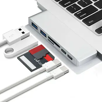 

6 in1 Dual Plug USB C Type-C Hub Splitter Converter 3.0 Type-C Adapter for Laptop Macbook Pro