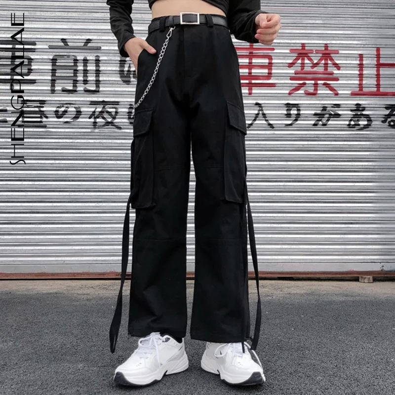 SHENGPALAE весенние винтажные Лоскутные джоггеры спортивные штаны Harajuku женские брюки эластичные черные брюки с высокой талией ZA2484