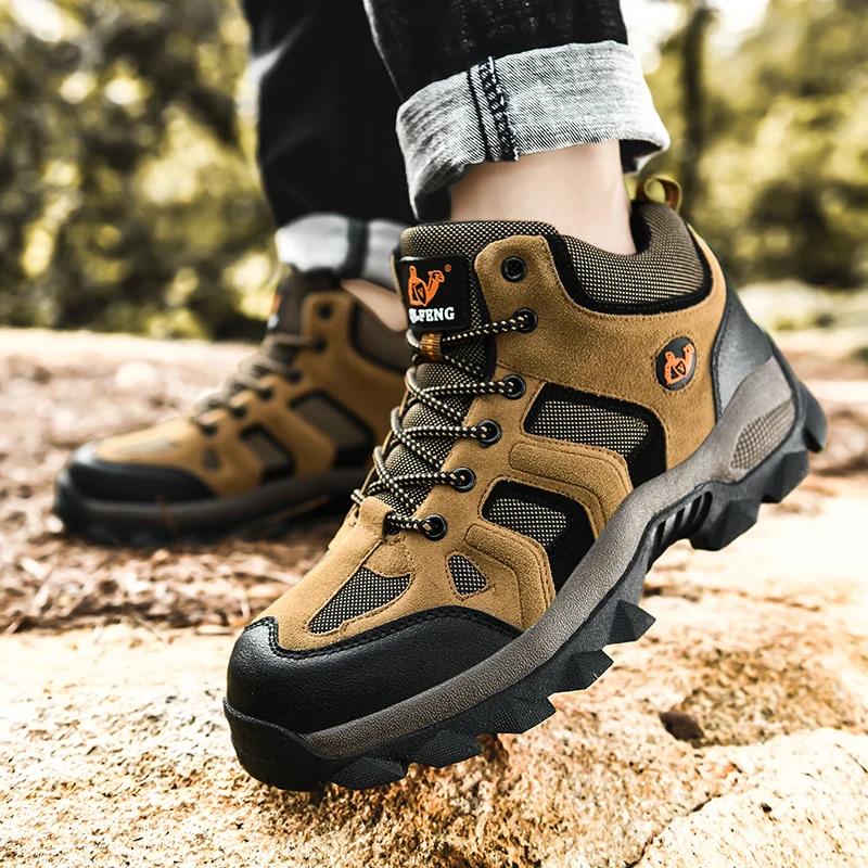 Large Size Outdoor Ankle Boots Men Snow Boots Fashion Lace Up Casual Sneakers Leather Winter Cowboy Footwear Hiking Shoes Spring