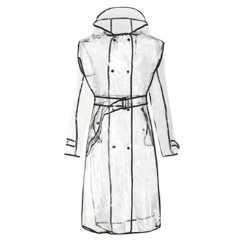 

Women Transparent Raincoat Belted Waterproof Jacket Clear Rain Hooded Coat Poncho Household Products