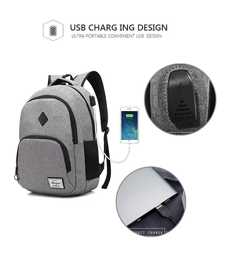 Рюкзак для колледжа ноутбука Водонепроницаемый легкий минимализм с usb-портом для зарядки Бизнес школьная сумка для путешествий, рюкзак