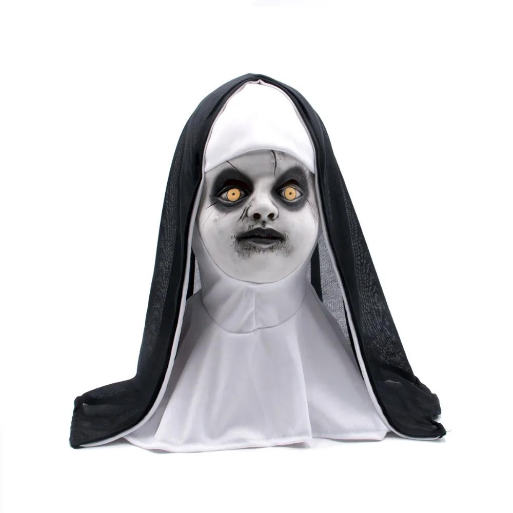 

DropShipping The little Nun Horror Mask Cosplay Valak Scary Latex Masks With Headscarf Full Face Helmet Halloween Party Props