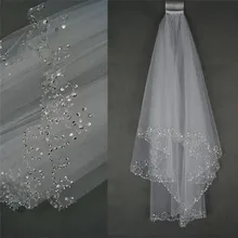 Свадебная вуаль белого цвета слоновой кости свадебная фата с бисером с расческой жемчугом два слоя тюля свадебная вуаль с расческой