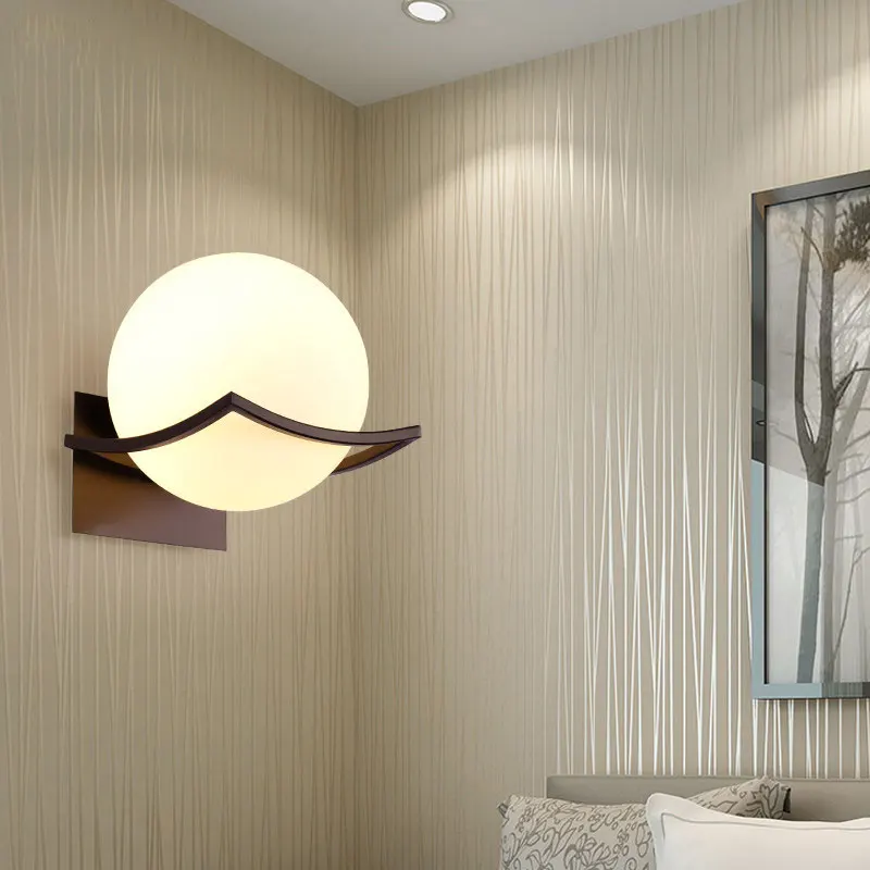 

Modern Iron Simple Wall Lamp Bedroom Bedside Living Room Stair Corridor Nordic Glass Ball Background Hallways Creative Led Lamp