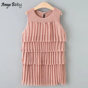 

Amya Baby Girls Summer Dresses 2020 Sleeveless Solid Color Layered Children Party Dress Princess Valentines Kids Clothing