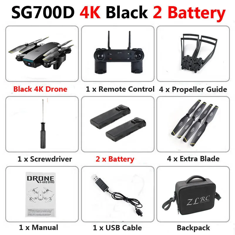 SG700-D Профессиональный складной Дрон с двойной камерой 1080P 4K Selfie WiFi FPV оптический поток RC Квадрокоптер Вертолет VS E520S E58 - Цвет: Black 4K 2B Bag