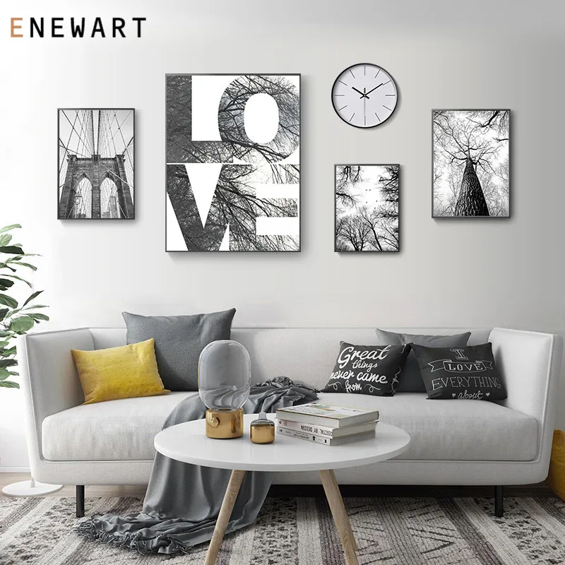 Black White Farm Landscape Wall Art Canvas Poster Nordic Minimalist Carbin Yark Print Painting Decoration Picture Home Decor | Дом и сад