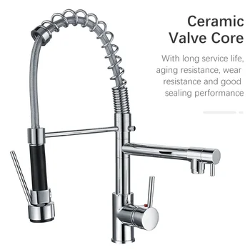 

Brushed Nickel Black Kitchen Faucet Pull-out Spray Dual Function Water Flow Swivel Spout Single Handle Mixer Tap Sink 360 Rotary