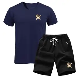 Новинка, летняя брендовая мужская повседневная футболка с принтом собаки homme, футболка из двух предметов + штаны для бега, спортивная