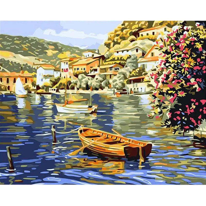 

Loving Santorini Canvas DIY Oil Painting for Kids Adults Beginner with Brushes and Acrylic Pigment