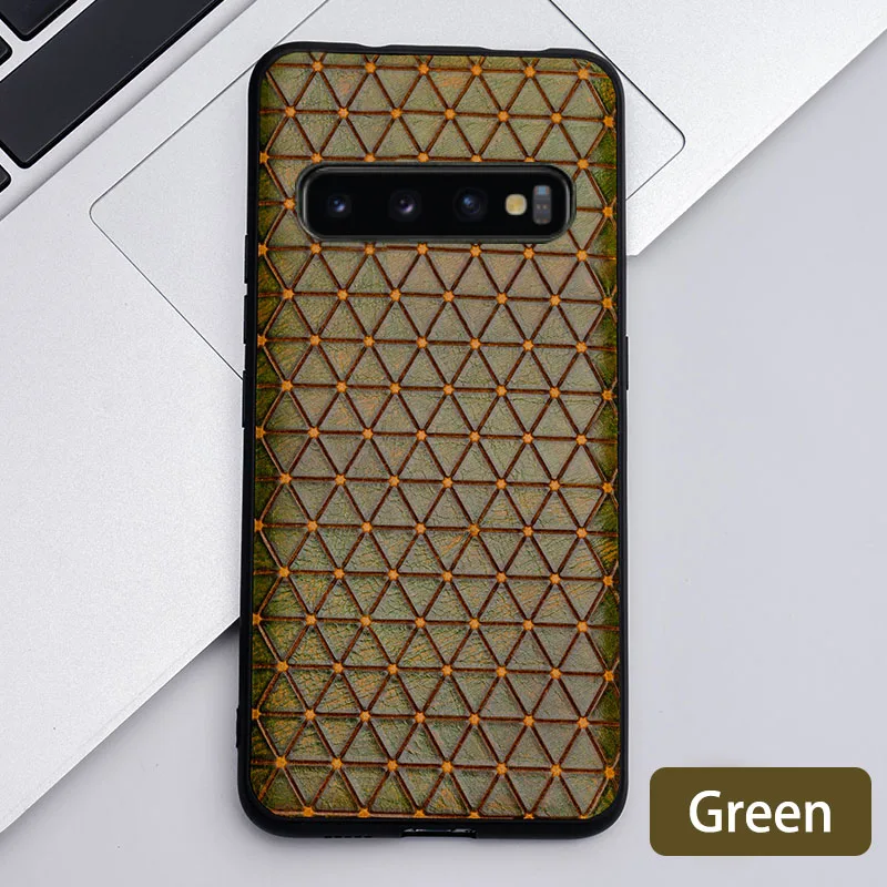 Green Воловья кожа чехол для телефона для samsung Galaxy S6 S7 S8 S9 S10 Plus Note 8, 9, 10, A20 A30 A50 A70 A5 A7 A8 Треугольники текстуре чехол - Цвет: Green
