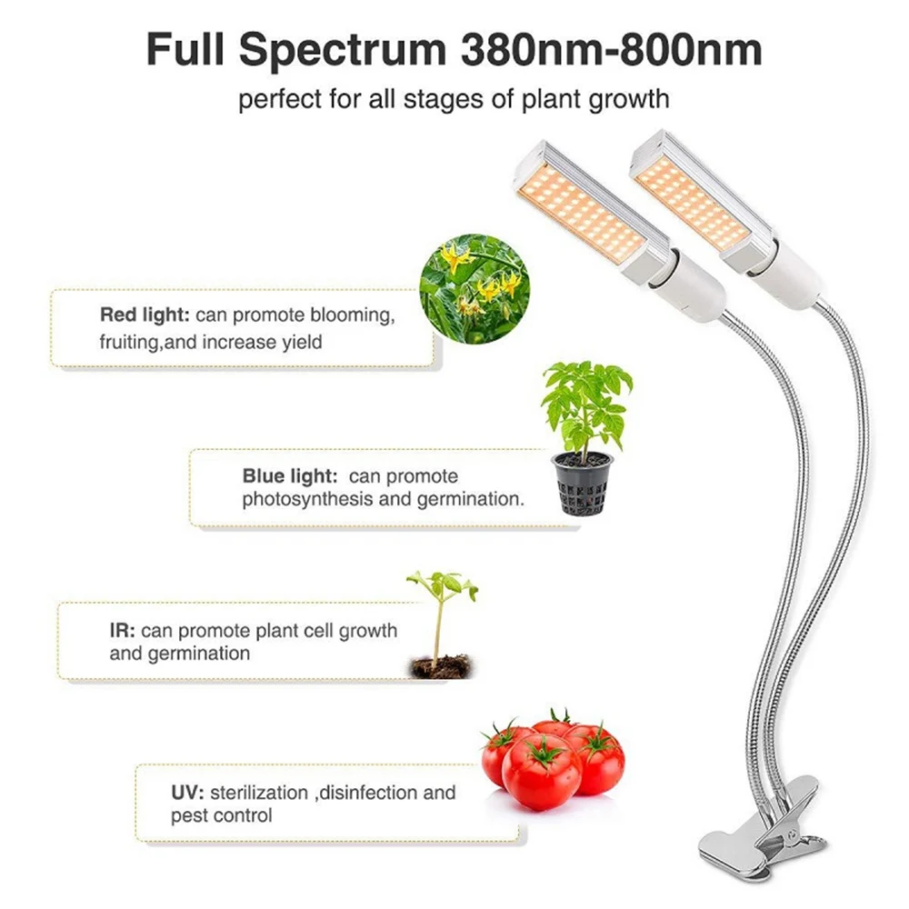 

60W fixed 120 LED full spectrum double head plant growth light with indoor dimmable USB gooseneck light