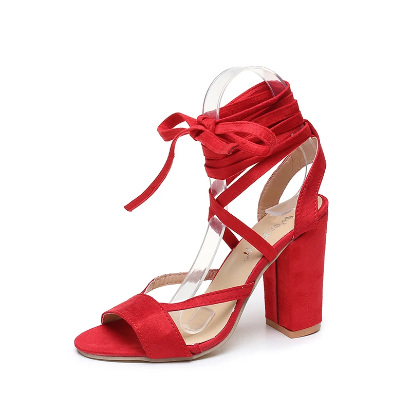 summer female Open toe high heel shoes laceup shallow mouth fish mouth single shoes outdoor walk to work high heels 34-43 - Цвет: red