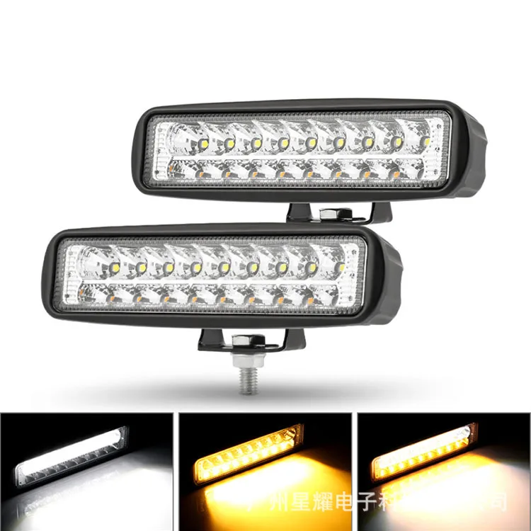 Cross Border for New Style Car LED Line-styled 18w Work Light Yellow White Double Color Spotlights SUV