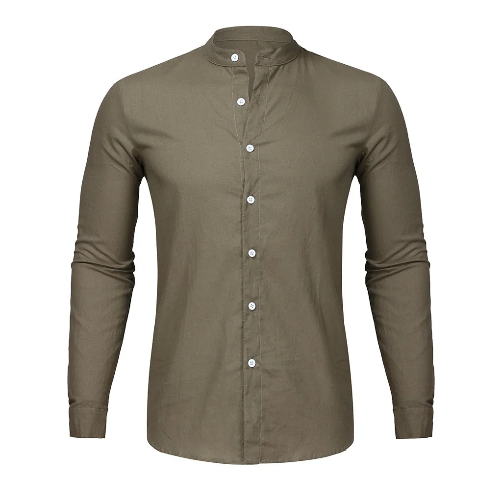 Army Green Модные мужские рубашки camisa повседневная мужская рубашка уличная одежда с длинным рукавом o-образным вырезом на пуговицах однотонная пляжная Мужская блузка Топ camisa masculina - Цвет: Army Green