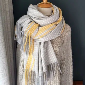 

2019 Autumn Winter Female Wool Plaid Scarf Women Cashmere Scarves Wide Lattices Long Shawl Wrap Blanket Warm Scarfs