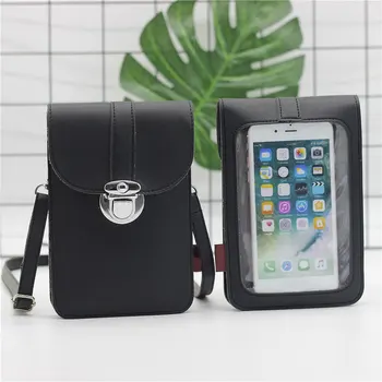 

Mini Mobile Phone Bag with Back Side Clear Touching Screen Window PU Leather Bag Dust-proof XRQ88