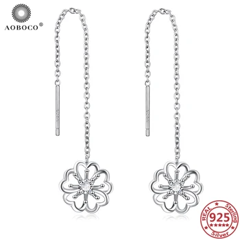 

AOBOCO 925 Sterling Silver Daisy Drop Earring Threader Dangle Earring for Woman Trendy Jewelry Mother's Day Gift Graduation Gift
