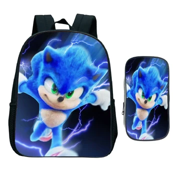 

New Children Sonic Kindergarten Backpack 2pcs Set Kids School Bag Cartoon Bookbag Children Start School Gift Rucksack