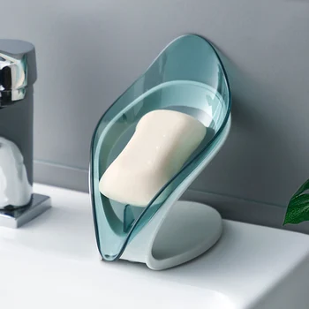 

Soap Box Holder Storage Drain Container Punch-free Keep Soap Dry Leaves Shape for Bathroom Kitchen BJStore