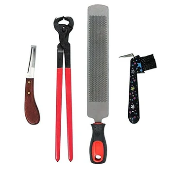 

4PCS Horse Farrier Hoof Nipper Trim Shoeing File Rasp Handle Hoof Cutter Tool Horse Care Accessory Racing Accessories Equipment