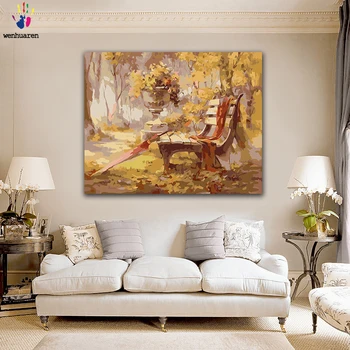 

DIY colorings pictures by numbers with colors Rest chair in autumn landscape picture drawing painting by numbers framed Home