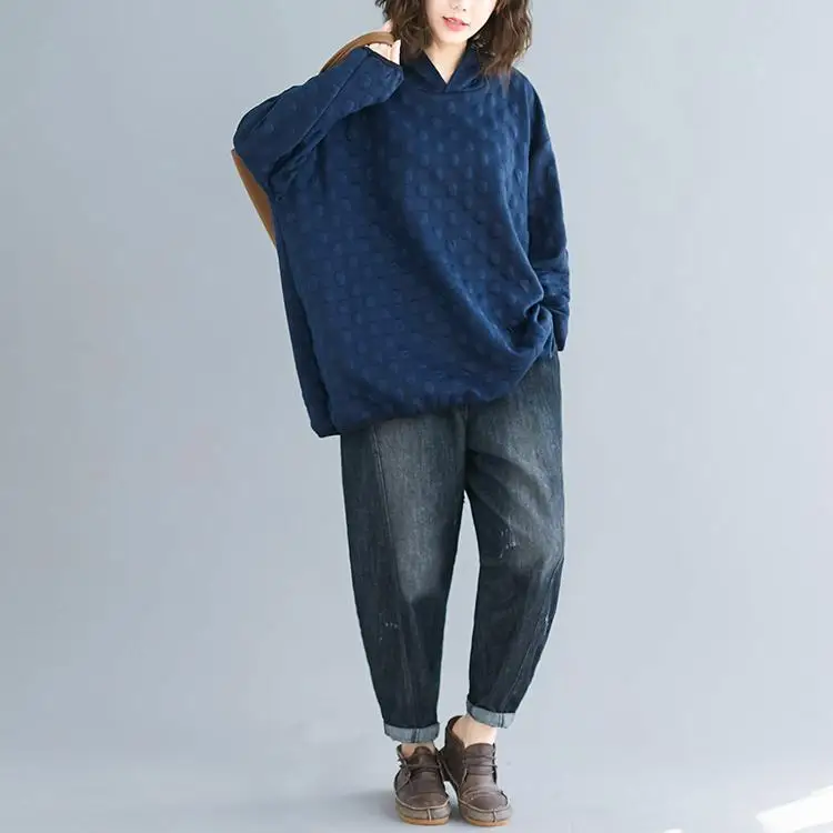 Plus Size Polka Dot Hoodies Sweatshirt Women Autumn Winter Kpop Hoodie Tops Cotton Thicken Loose Hooded Basic Clothes Streetwear