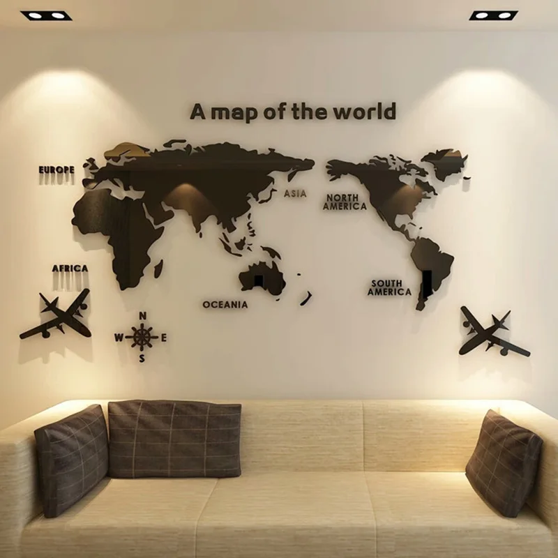 Акриловые 3D Карта мира гладкие твердые хрустальные настенные стикеры домашний офис Декор SEP99