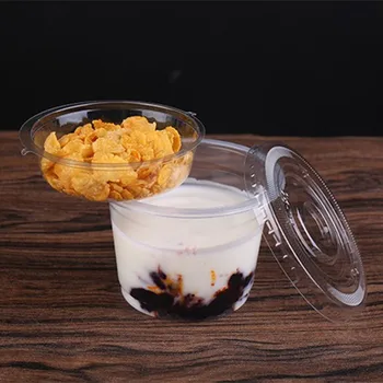 

50pcs 300ml 12oz Disposable pudding cup transparent ice cream jelly salad thick plastic cup small food yogurt bowl with lid