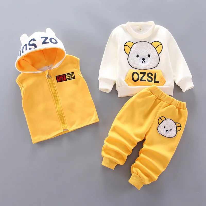 baby's complete set of clothing Baby clothes 0-4 years old winter plus velvet thick warm suit boy and girl cartoon cute clothing hooded sweater 3-piece set Baby Clothing Set best of sale Baby Clothing Set