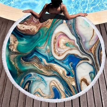 

Microfiber Marble Abstract Pattern Beach Towel Round Large Watercolor Yoga Towel With Tassel Beach Mat Blanket Cover