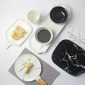 

White And Black Marble Pattern Ceramic Tableware Porcelain Plate Dish Platter Bowl Cutter Board Dinnerware Set
