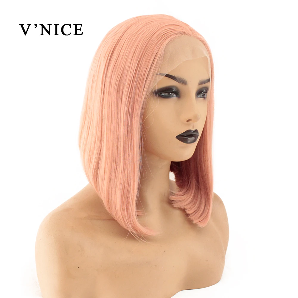 V'NICE розовый золотой парик на кружеве с детскими волосами короткий Боб парики для женщин Черная мята термостойкие волокна синие синтетические волосы