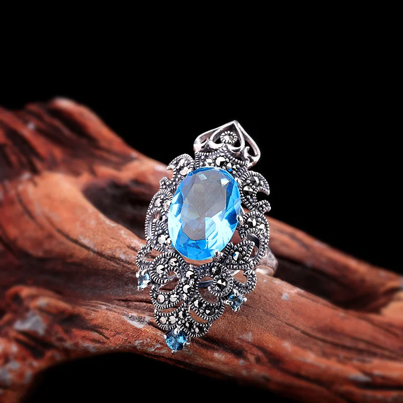 Uglyless Exaggerated Wide Rings for Women Exotic Party Dress Open Rings Real 925 Silver Hollow Zircon Flower Bijoux Jewelry R929