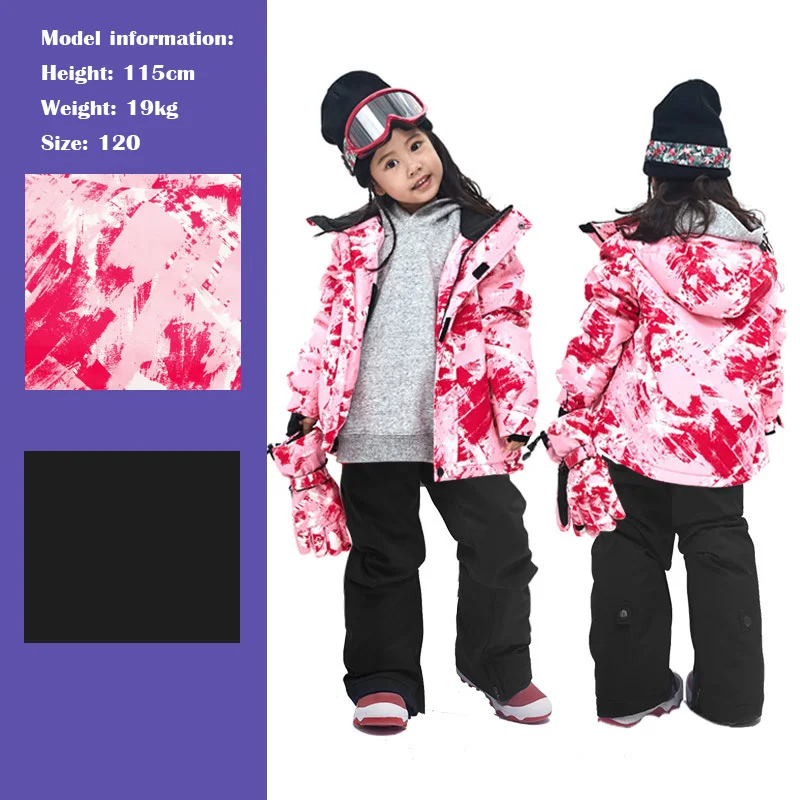 Детский лыжный костюм комплект зимней спортивной одежды для девочек и мальчиков, Утепленная зимняя водонепроницаемая куртка+ штаны детская Лыжная и Сноубордическая куртка - Цвет: color 09