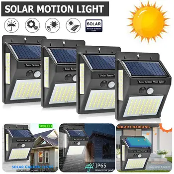 

Outdoor 100 LEDs Solar Light with Motion Sensor Solar Lamp Waterproof Four Sides Garden Decoration Wall Street Light