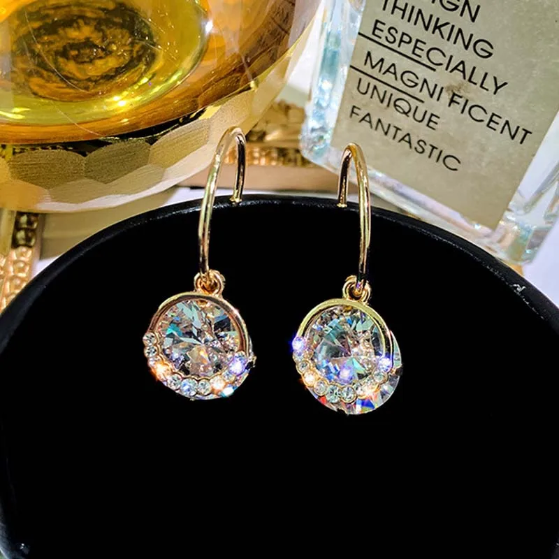 Real 925 Sterling Silver Needle Dangle Drop Earrings for Women Jewelry Gold Bling Star Rhinestone Tassel Female Earrings drop earrings dangle earrings