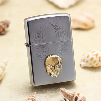 

Genuine Zippo oil lighter copper windproof Golden Skull Wings cigarette Kerosene lighters Gifts With anti-counterfeiting code