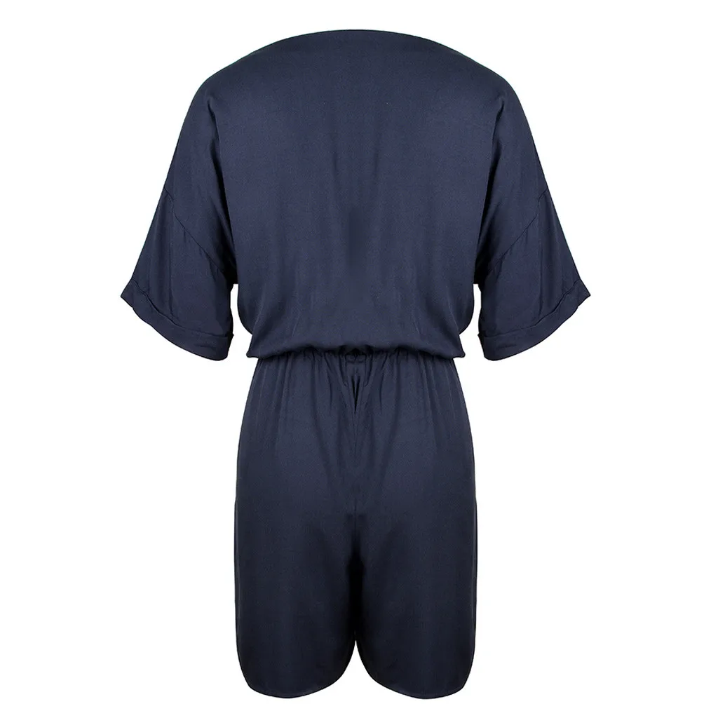 Jaycosin Fashion Summer Women Casual Solid V-Neck Button Wild Stylish Short Sleeve Comfortable Playsuit Casual Short Jumpsuit311