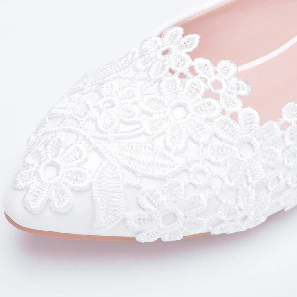Балетки на плоской подошве белые свадебные туфли с кружевом плоская подошва повседневная обувь Острый носок Для женщин свадебные туфли без каблуков "Принцесса" плюс Размеры дропшиппинг