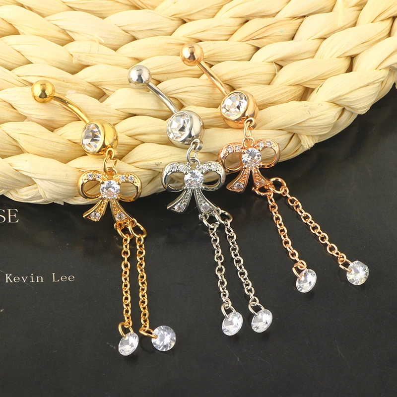 JUNLOWPY New Zircon Fashion Surgical Stainless Steel Navel Piercing Flower Pendant Belly Button Rings Belly Piercing Body Jewely