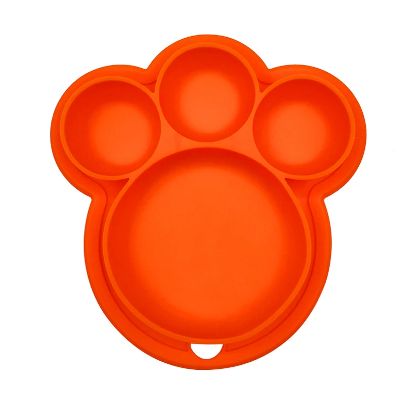 Силиконовая обеденная тарелка для кормления детей, присоска, посуда, чаши, милые BPA Детские тарелки для малышей, твердые Мультяшные Обучающие - Цвет: Orange Plate B