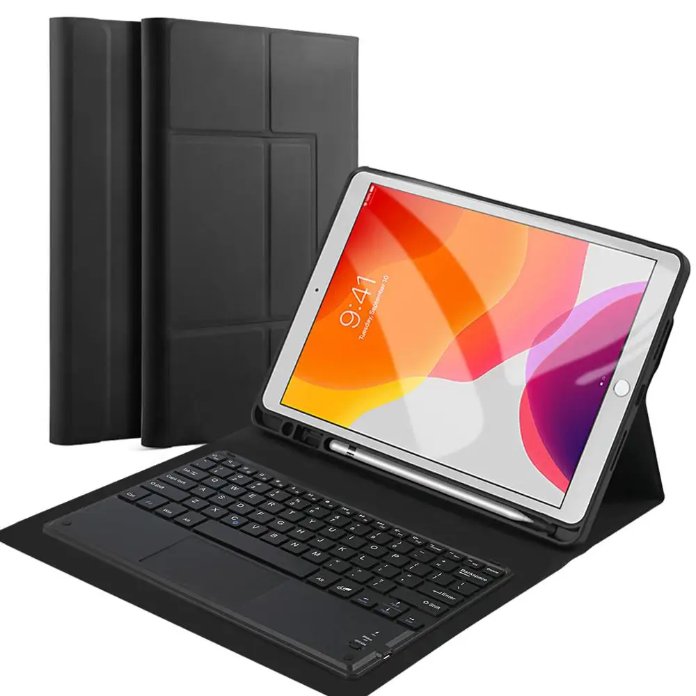 Для Apple iPad 10,2 US Bluetooth клавиатура черный кожаный флип чехол-Подставка Набор ударопрочный чехол для планшета испанская Русская клавиатура