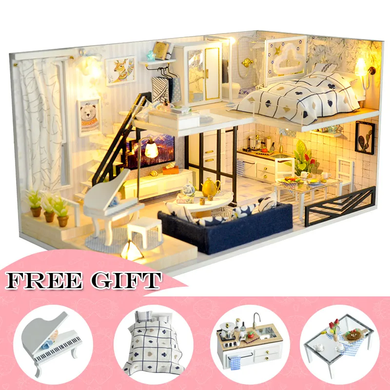 Cutebee DIY миниатюрный дом с мебели светодиодный музыкальный пылезащитный чехол модель строительные блоки игрушки для детей Casa De Boneca TD32 - Цвет: TD32-A